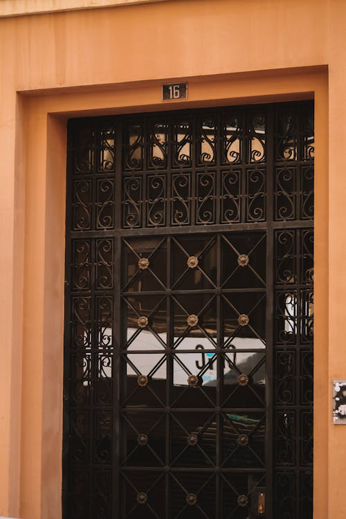 Rust-resistant paint on a wrought iron gate. 